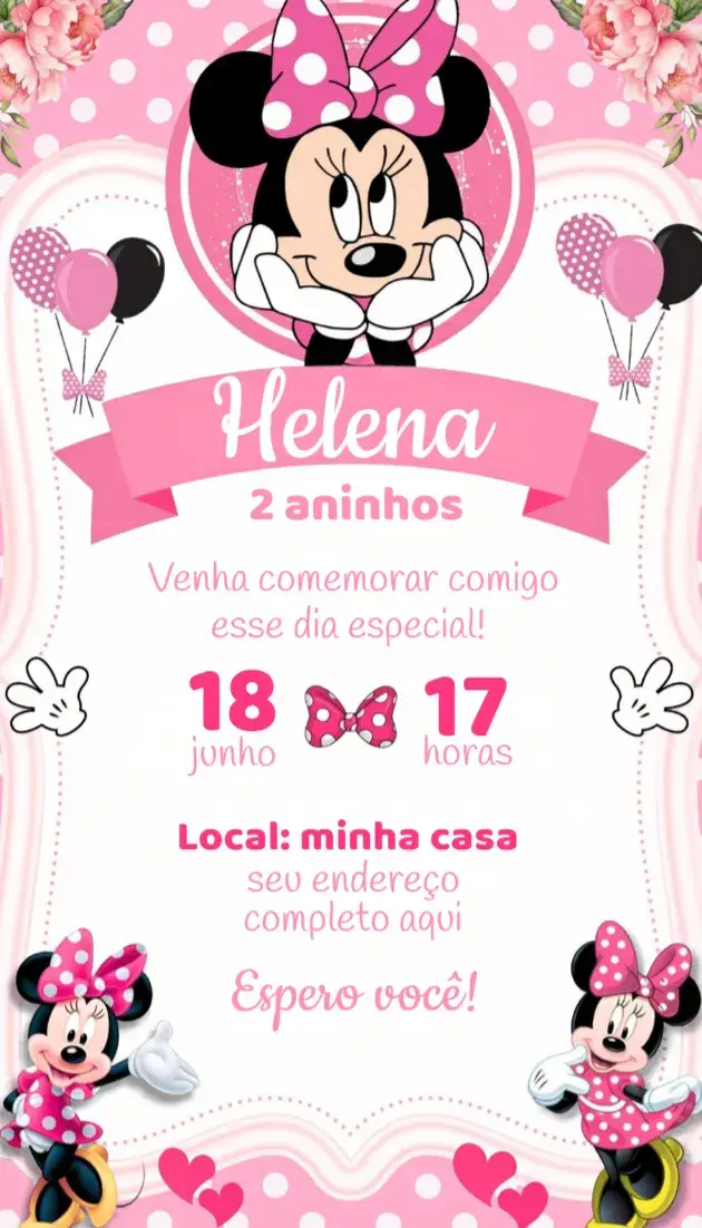Convite Minnie Rosa
