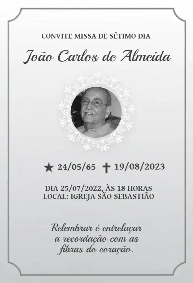 Convite Missa de Sétimo Dia Com Foto