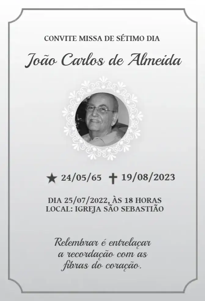 Invitación Convite Missa de Sétimo Dia Com Foto – tema Mais pesquisados elegante, minimalista, clássico, pastel, floral