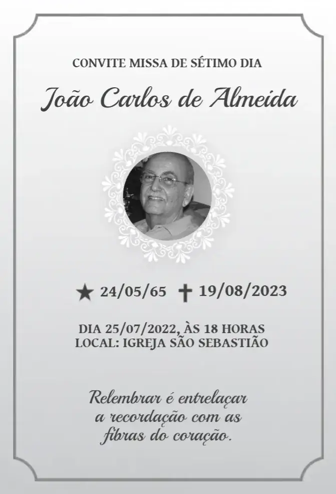 Convite Missa de Sétimo Dia Com Foto