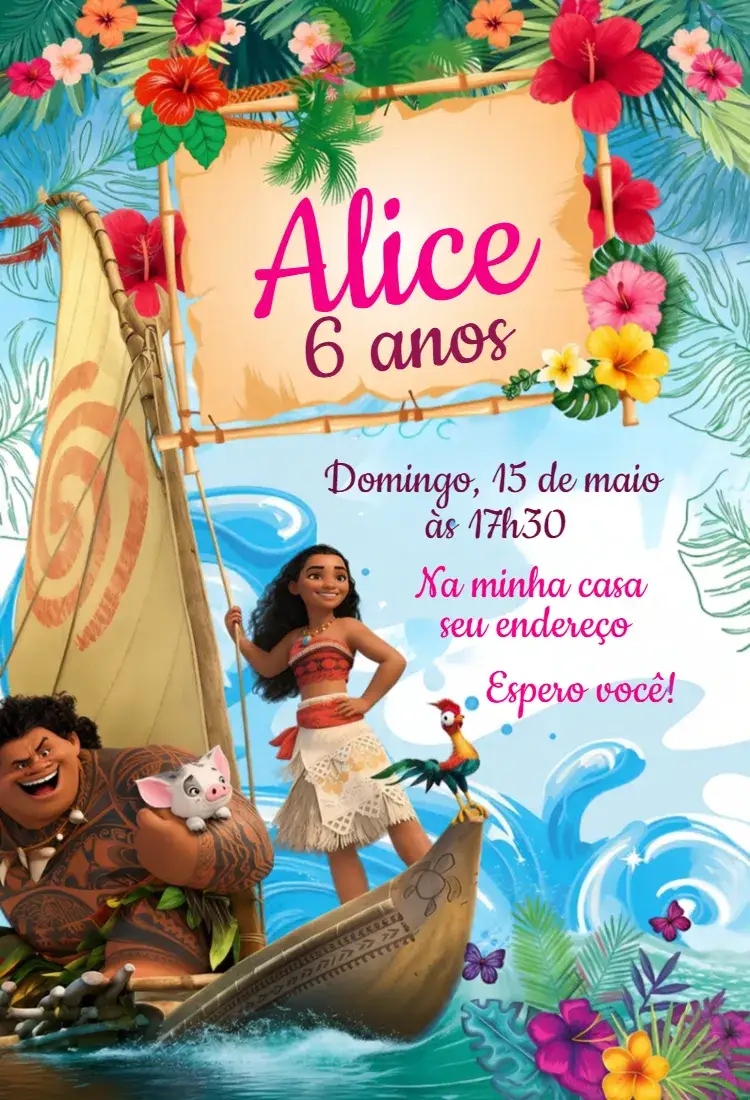 Convite Convite Moana – tema Aniversário