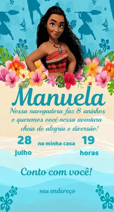 Invitación Invitación Moana Digital – tema Cumpleaños colorido, tropical, aqua, fantasía, marítimo