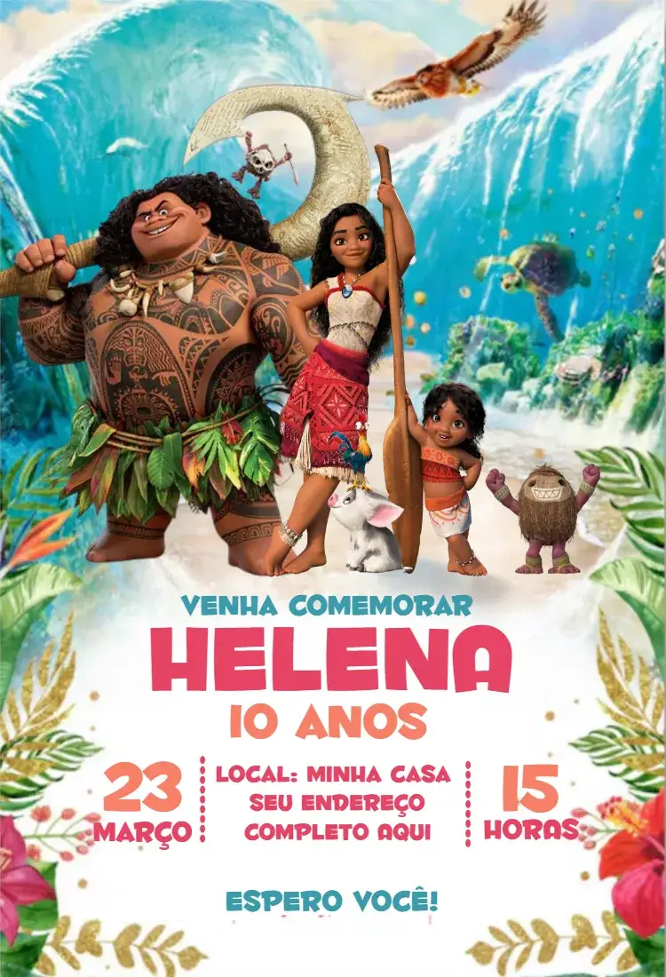 Invitación Invitación Digital Moana – tema Cumpleaños tropical, aqua, colorido, fantasía, ilustración, marítimo