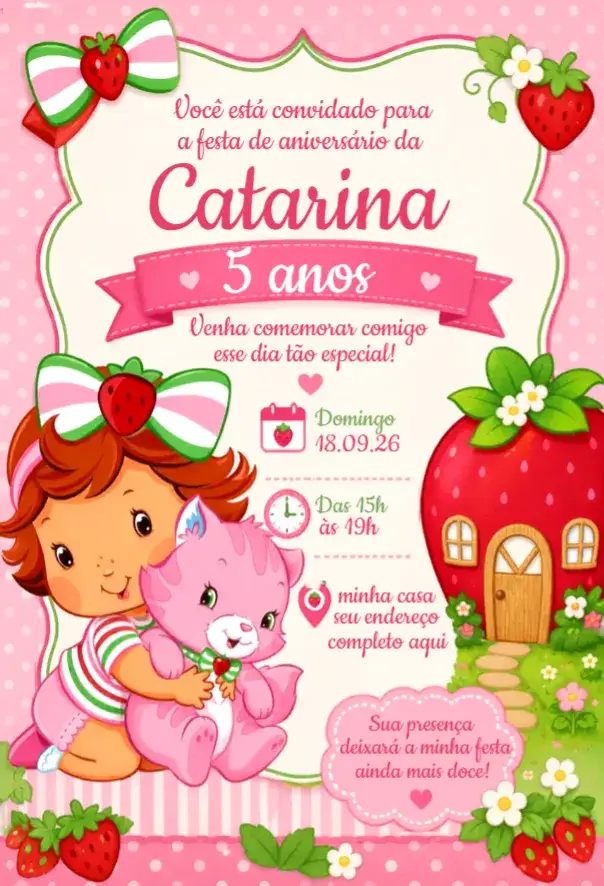 Convite Convite Moranguinho Baby – tema Aniversário colorido, frutas, infantil, divertido, natureza, vibrante