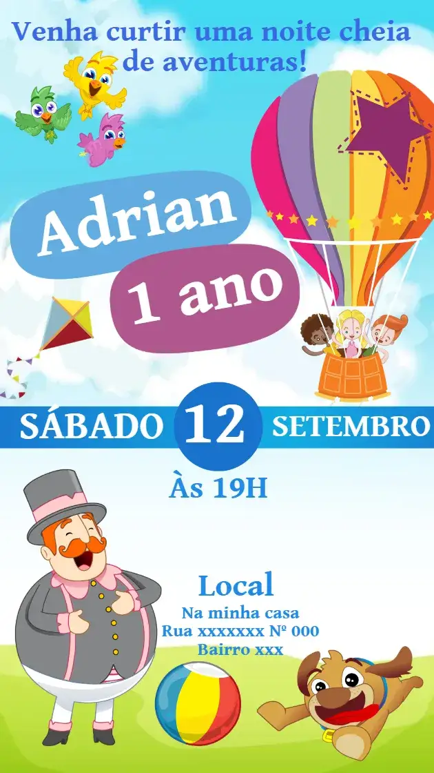 Invitation Convite Mundo Bita – Aniversário Infantil theme colorido, divertido, infantil, temático, animado