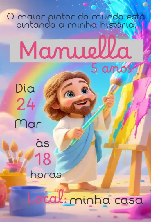 Convite Convite O maior pintor do mundo – tema Aniversário Infantil colorido, divertido, artístico, infantil, ilustrações, criativo