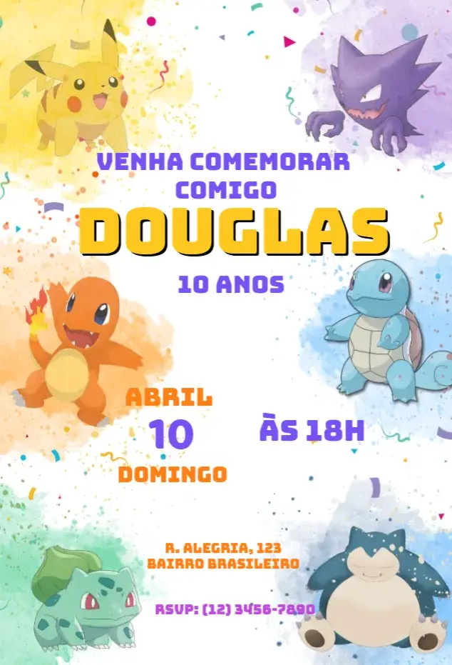Pokemon Watercolor Invitation