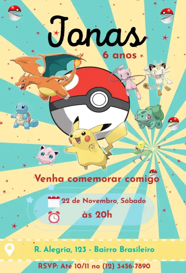 Convite Pokemon Cute