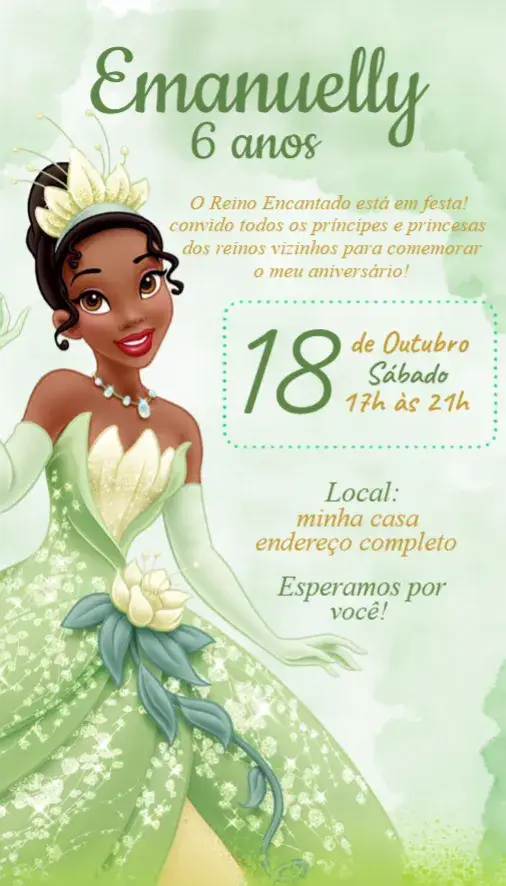 Convite Princesa Tiana