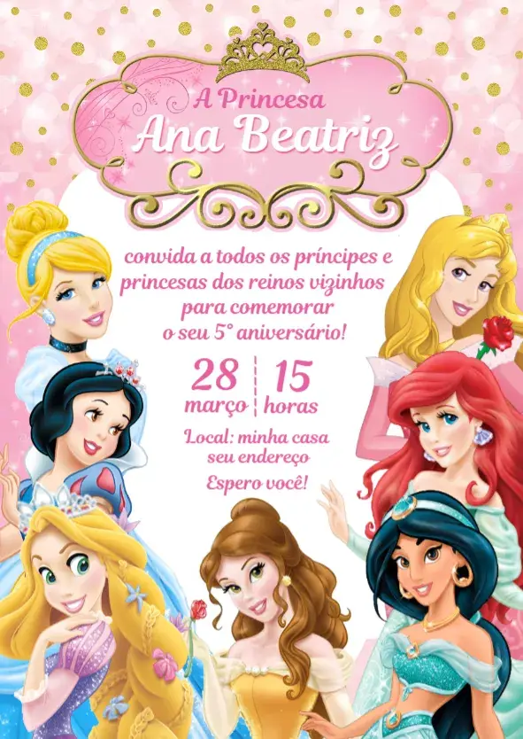 Invite Digital Disney Princesses Invitation editable and customizable