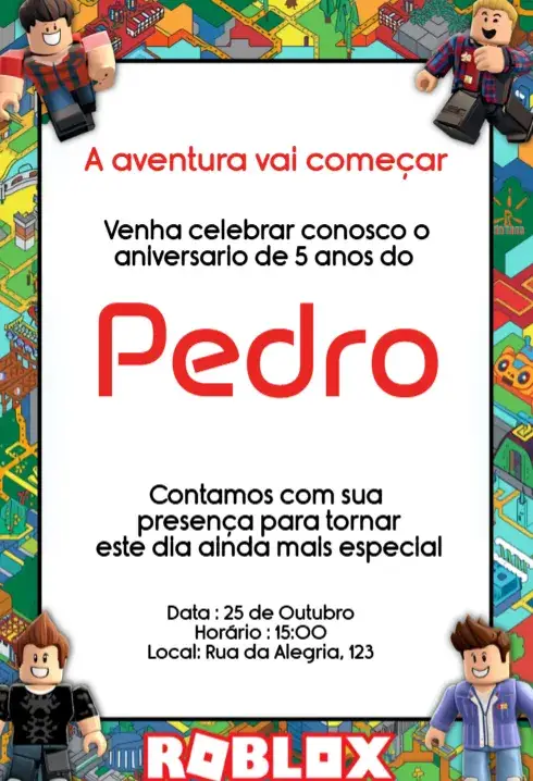 Invitación Convite Roblox Aniversário Infantil Digital Editável – tema Aniversário Infantil vibrante, moderno, jogos, colorido, divertido