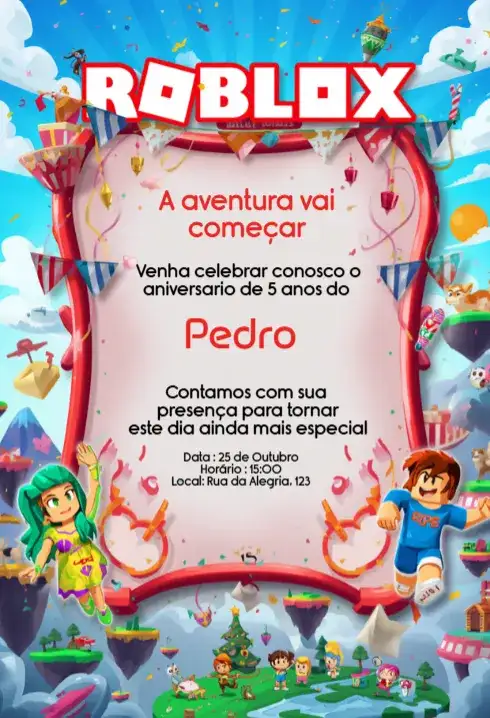 Convite Roblox Aniversário Infantil Digital Personalizado