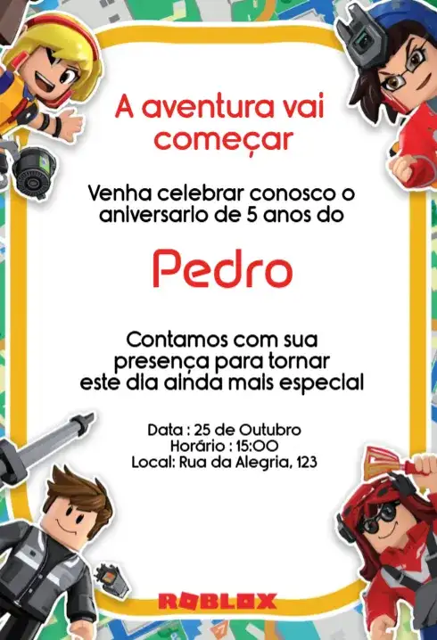Convite Roblox Aniversário Infantil Editável Digital