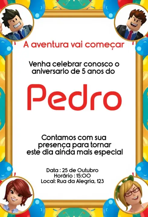 Invitación Convite Roblox Aniversário Infantil Personalizado Digital – tema Aniversário Infantil colorido, gamer, moderno, divertido, infantil, temático