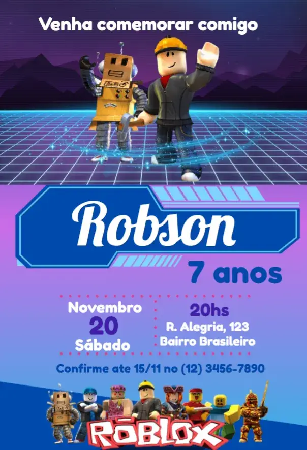 Invitación Invitación Roblox Azul editable y personalizable