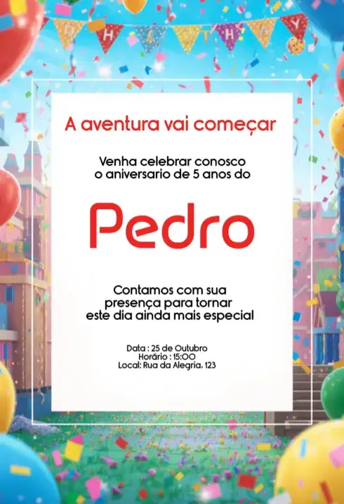 Convite Roblox com Balões Editável para Aniversário Infantil