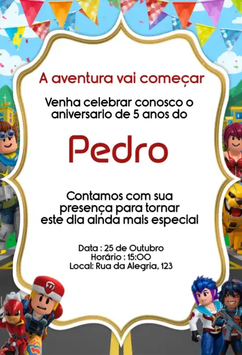 Convite Roblox Editável para Aniversário Infantil Digital