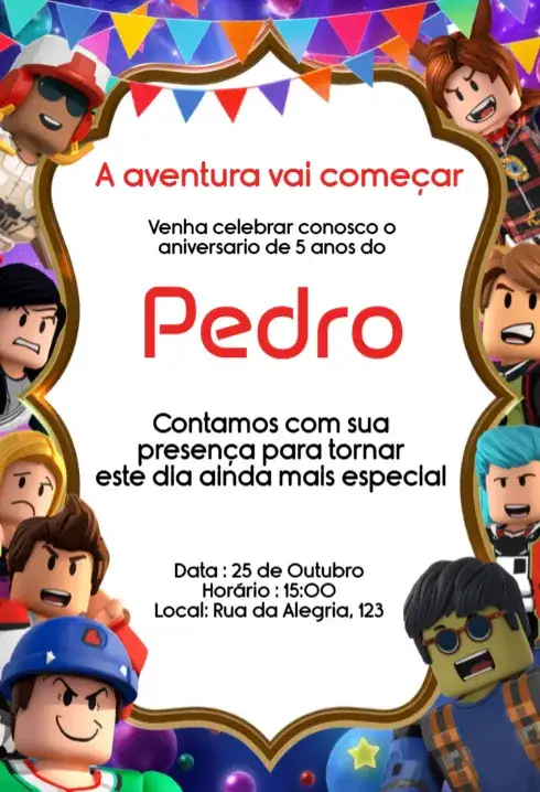 Convite Roblox Editável para Aniversário Infantil Digital
