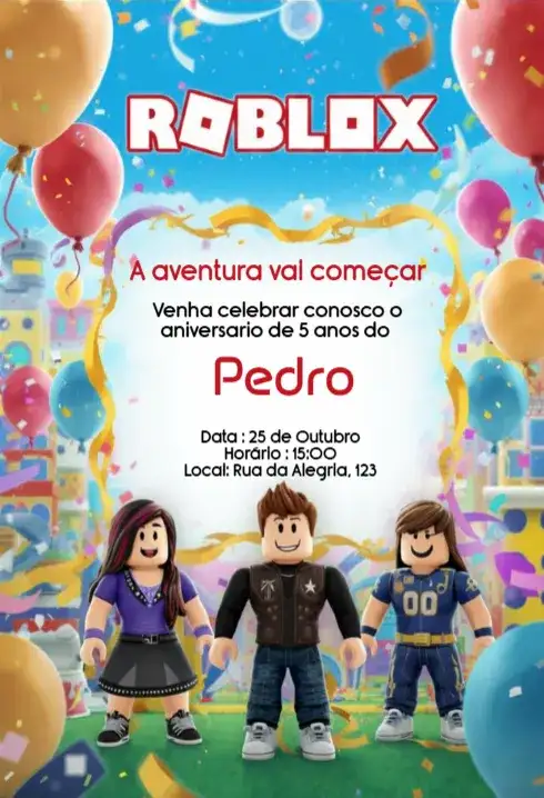 Convite Roblox Editável para Aniversário Infantil Digital