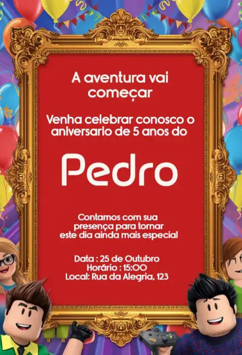 Convite Roblox Luxo Aniversário Infantil Digital Editável