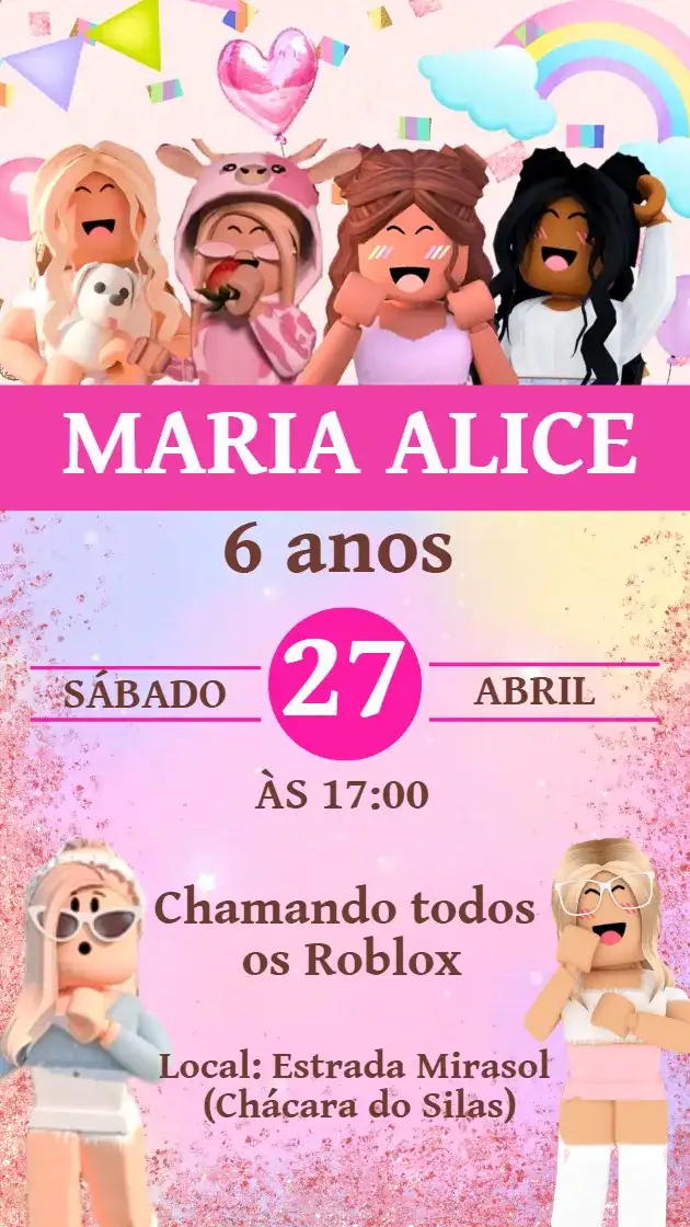 Convite Roblox Menina Aniversário Infantil Divertido