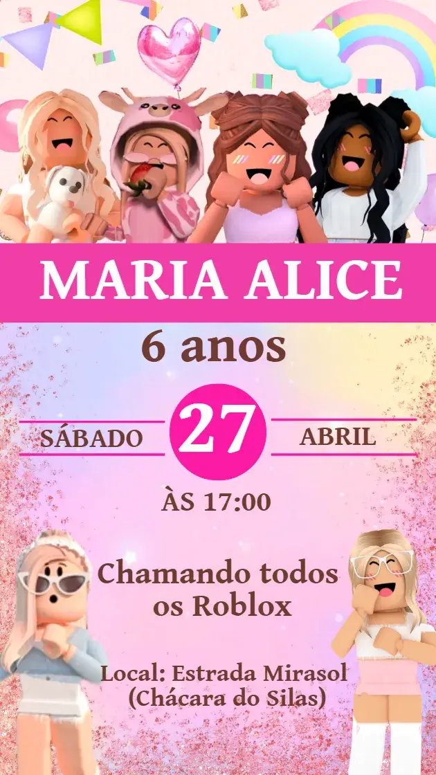 Convite Roblox Menina Aniversário Infantil Divertido