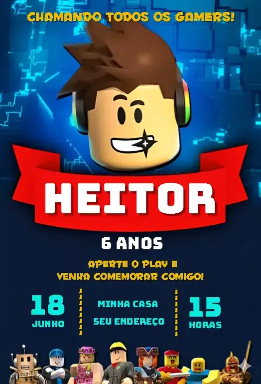 Convite Roblox menino azul marinho gamer