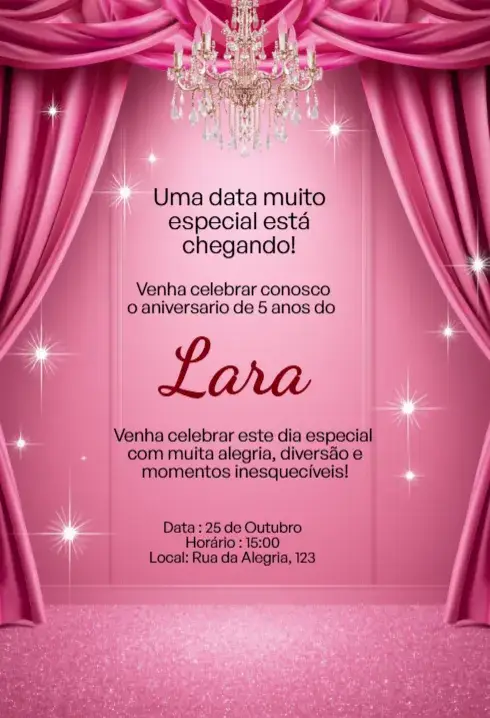 Luxury Pink Curtain Editable Invitation for Kids Birthday