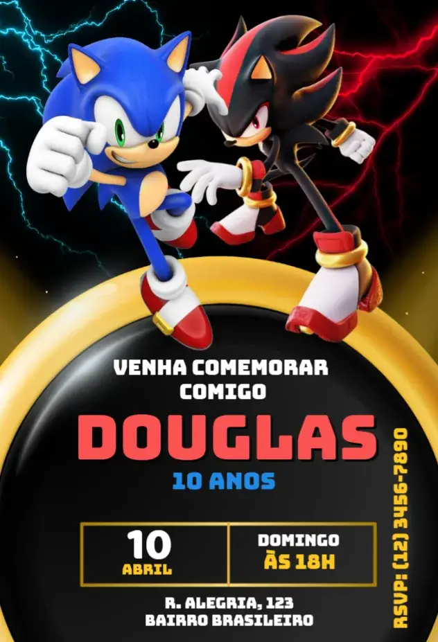 Convite Sonic Amarelo e Preto