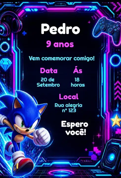 Convite sonic gamer