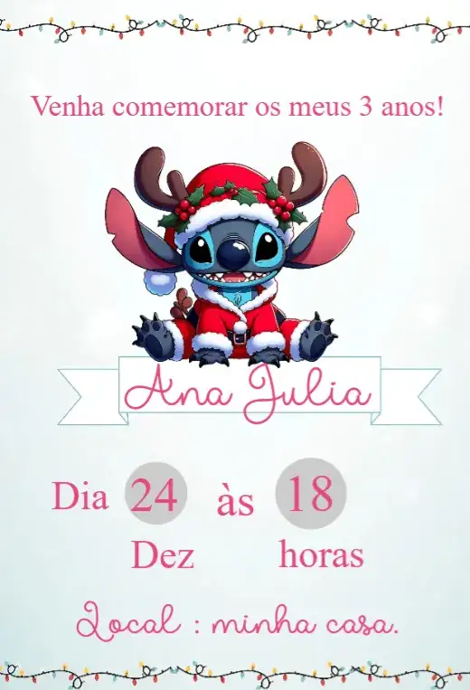 Convite Convite Stitch – tema Aniversário Infantil colorido, divertido, temático, jovial, moderno