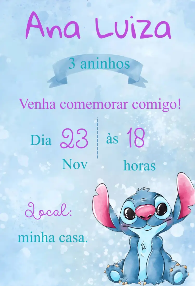 Convite Convite Stitch – tema Aniversário Infantil colorido, divertido, temático, infantil, vibrante