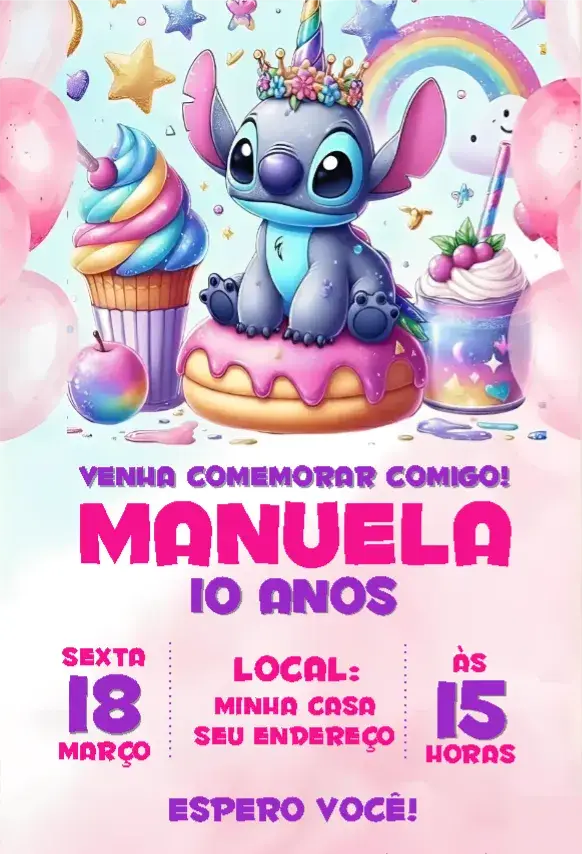 Convite Stitch Doces Colors