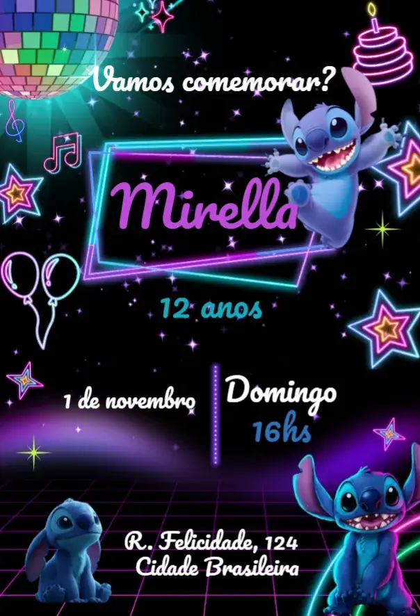 Convite Stitch Neon