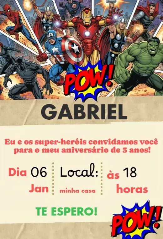 Convite Supe-heróis