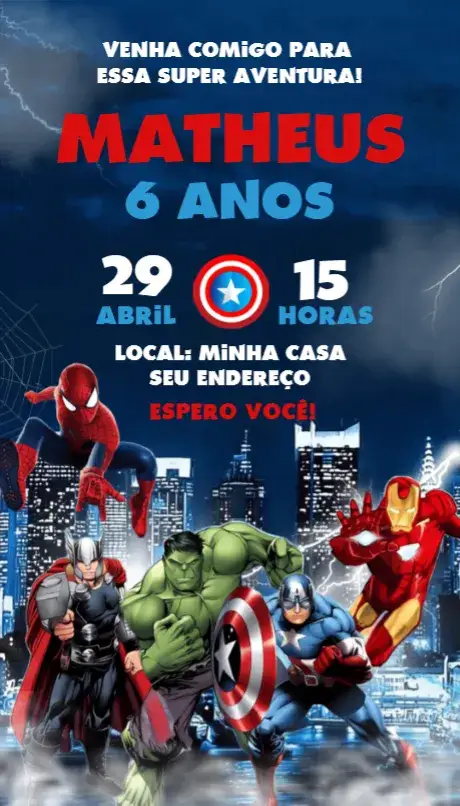 Convite Convite Super Heróis – tema Aniversário colorido, moderno, quadrinhos, dinâmico, temático, divertido