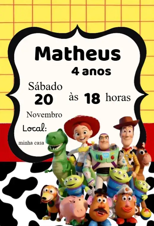 Convite Convite Toy Story – tema Aniversário Infantil Toy Story, Infantil, Animação