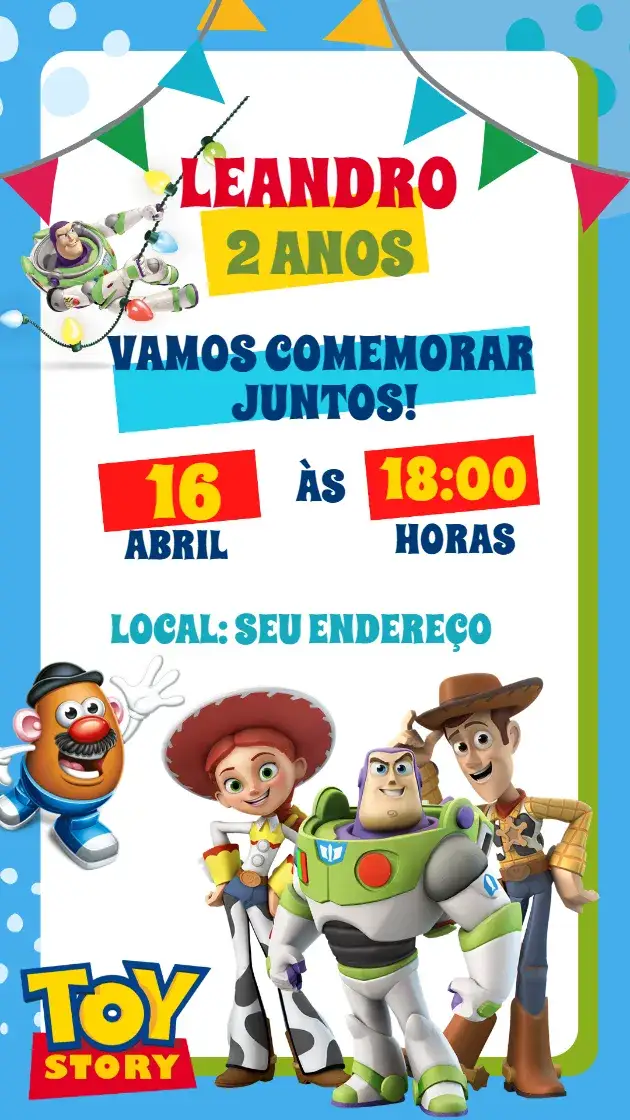 Convite Convite TOY STORY – tema Aniversário Infantil colorido, temático, divertido, infantil, brincalhão