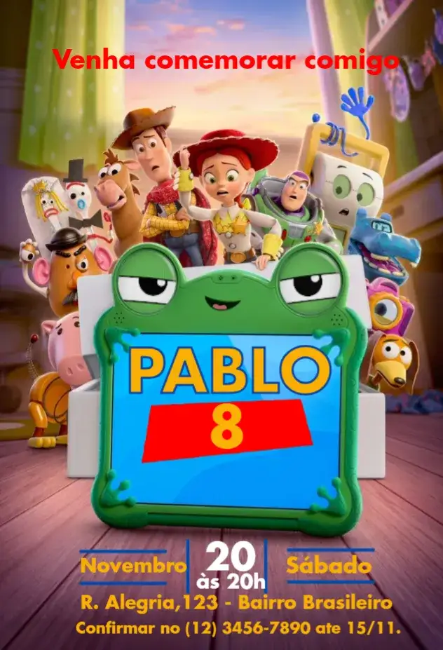 Invitation Convite Toy Story 5 – Aniversário Infantil theme colorido, lúdico, divertido, temático, infantil