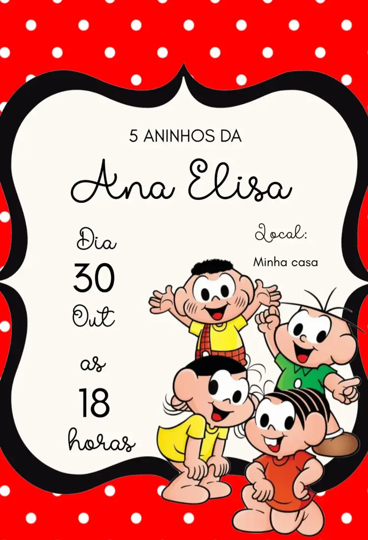 Convite Convite Turma da Mônica editável e personalizável