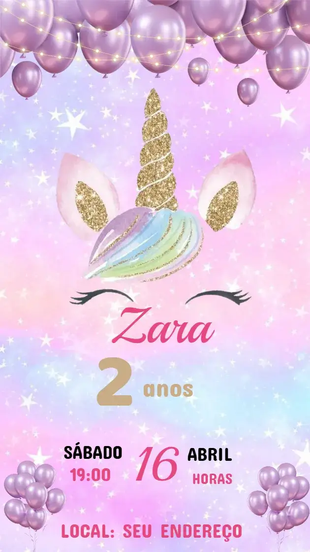 Convite Convite unicornio – tema Aniversário Infantil rosa, mágico, colorido, fantasia, princesa, unicornio