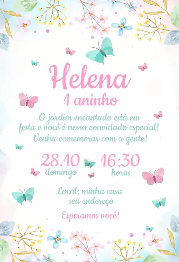 Convite Convite Virtual Jardim Encantado – tema Aniversário jardim, colorido, lúdico, natureza, mágico, infantil