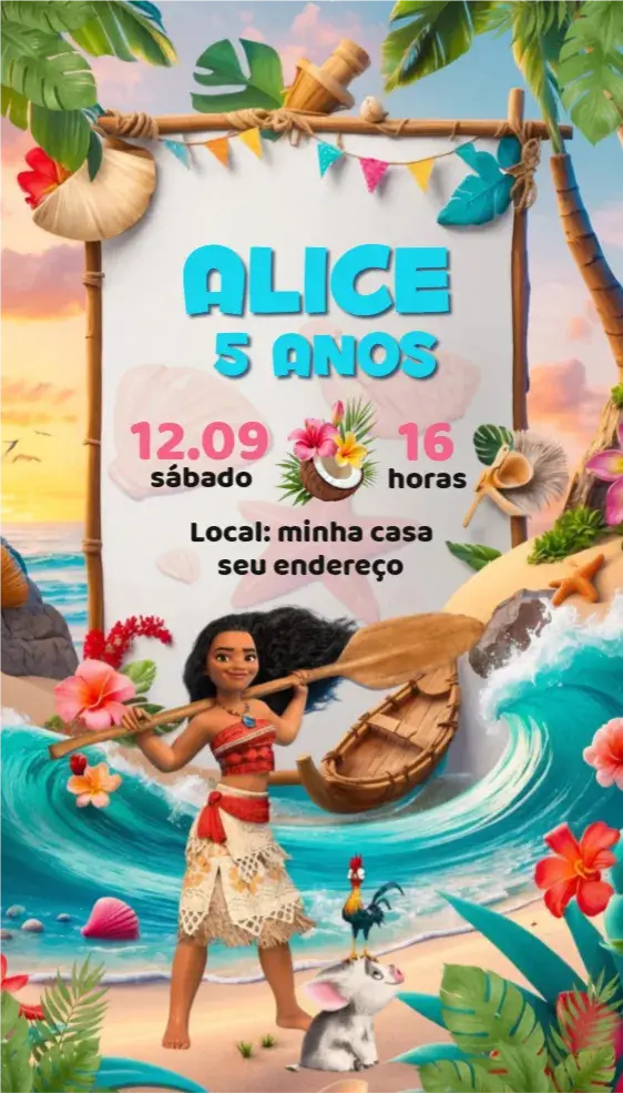 Invite Virtual Moana Invitation editable and customizable