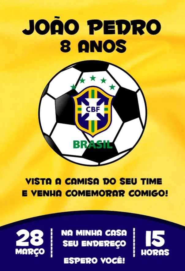 Convite Copa do mundo 2 – tema Aniversário futebol, brasileiro, colorido, divertido, temático, infantil