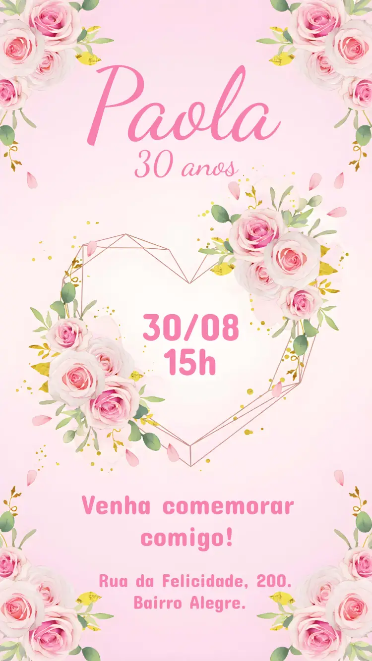 Convite Coração Floral Adulto