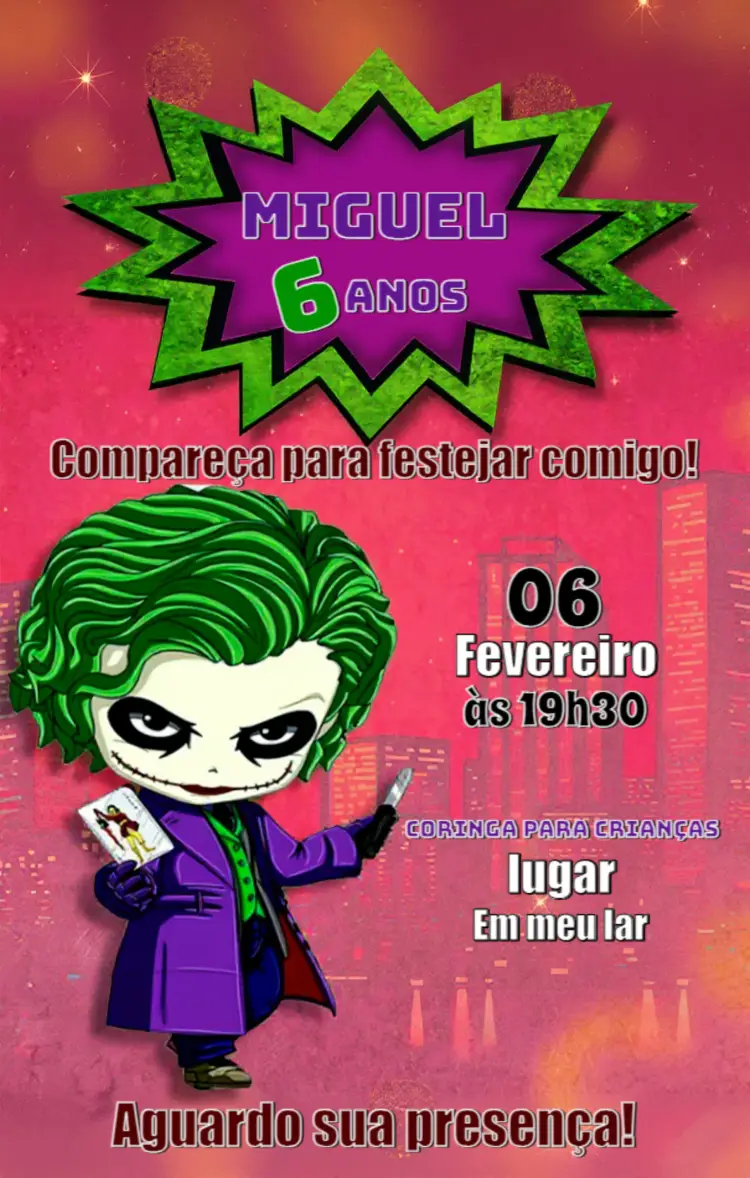 Convite Coringa Infantil