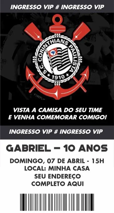 Convite Corinthians Ingresso