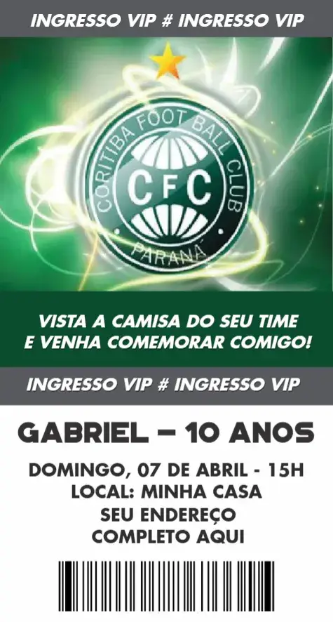 Convite Coritiba ingresso