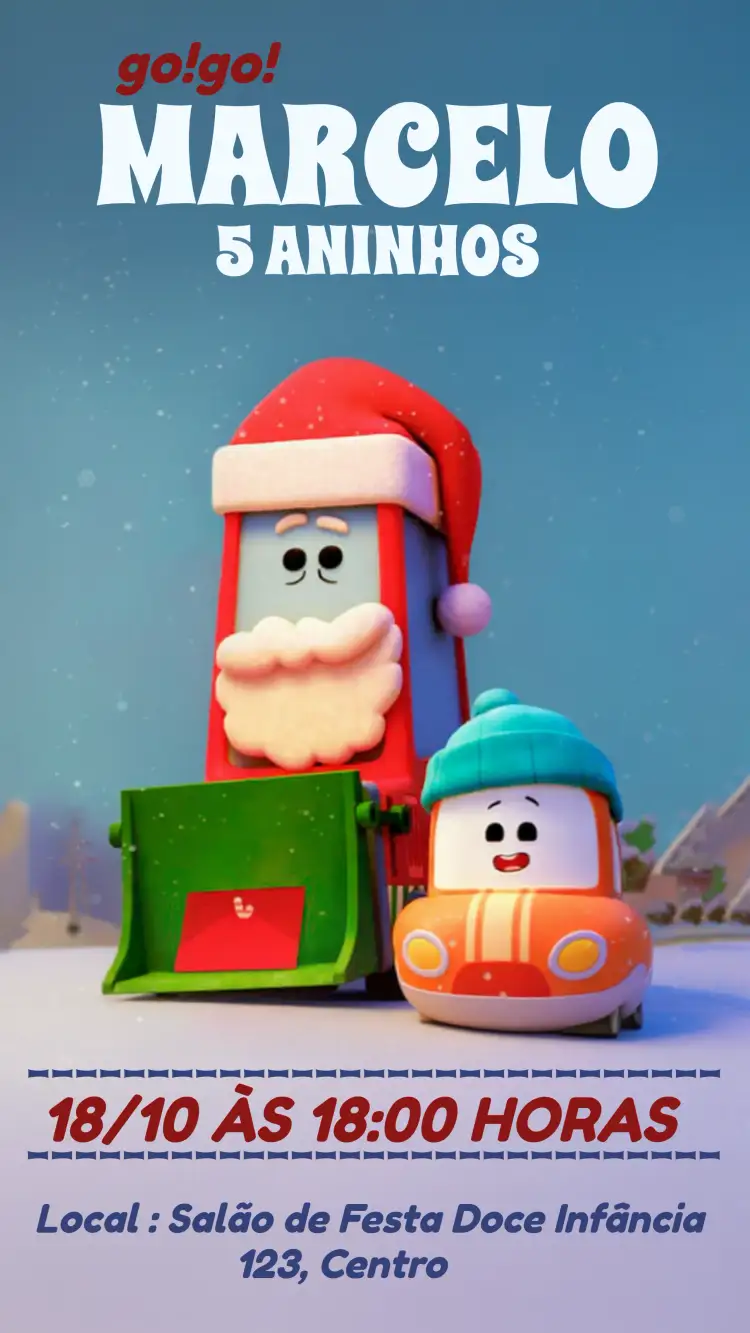 Convite Cory Carson Natal Natalino – tema Datas Comemorativas colorido, festivo, infantil, natalino, divertido