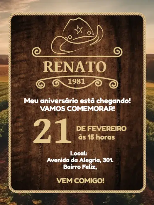 Convite Country - Fazendeiro Adulto